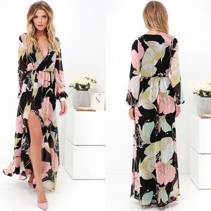 Lulus Water Lilies Black Floral Print Maxi Dress!